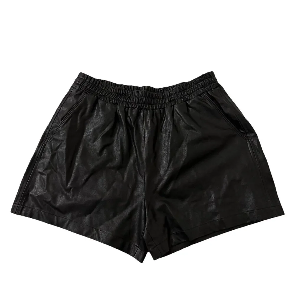 Amanda Uprichard Shorts Medium Black Faux Leather Pull On Elastic Waist Soft - Picture 1 of 7